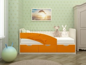 Дельфин-3 Кровать детская 3 ящика без ручек 1.6 Оранжевый глянец в Марьяновке - maryanovka.katalogmebeli.com | фото