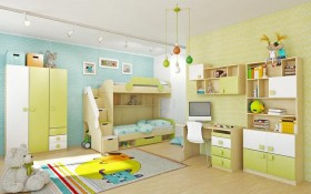 Детская комната Эппл (Зеленый/Белый/корпус Клен) в Марьяновке - maryanovka.katalogmebeli.com | фото 3