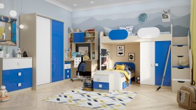 Детская комната Скай Люкс (Синий/Белый/корпус Клен) в Марьяновке - maryanovka.katalogmebeli.com | фото 5