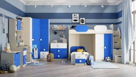 Детская комната Скай Люкс (Синий/Белый/корпус Клен) в Марьяновке - maryanovka.katalogmebeli.com | фото 7