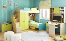 Детская комната Смайли (Желтый/Голубой/Зеленый/корпус Клен) в Марьяновке - maryanovka.katalogmebeli.com | фото 2