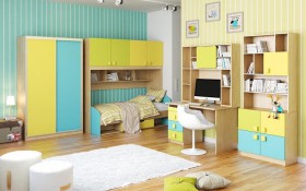 Детская комната Смайли (Желтый/Голубой/Зеленый/корпус Клен) в Марьяновке - maryanovka.katalogmebeli.com | фото 3