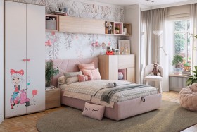 Комплект детской мебели Алина К2 Дуб мария/белый/нежно-розовый велюр в Марьяновке - maryanovka.katalogmebeli.com | фото
