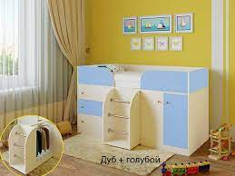 Кровать-чердак Малыш-4 Дуб молочный/Голубой в Марьяновке - maryanovka.katalogmebeli.com | фото