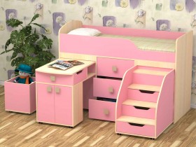 Кровать детская Фея 1.6 Дуб молочный/Розовый в Марьяновке - maryanovka.katalogmebeli.com | фото