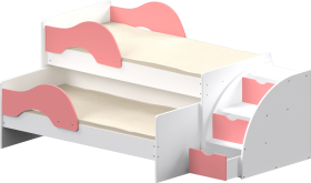 Кровать детская Матрешка выкатная с лестницей  Белый/Розовый в Марьяновке - maryanovka.katalogmebeli.com | фото 1