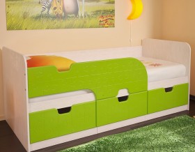 Кровать детская Минима 1,86м с ящиками (дуб атланта/лайм глянец) в Марьяновке - maryanovka.katalogmebeli.com | фото