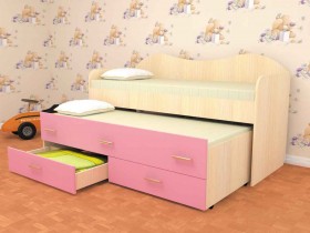 Кровать детская Нимфа двухместная 2.0 Дуб молочный/Розовый в Марьяновке - maryanovka.katalogmebeli.com | фото