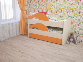 Кровать детская Радуга 1600 Млечный дуб/Оранжевый в Марьяновке - maryanovka.katalogmebeli.com | фото 1