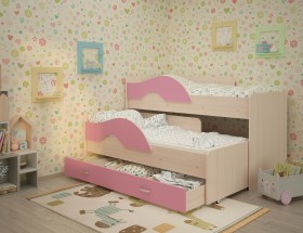 Кровать детская Радуга 1600 Млечный дуб/Розовый в Марьяновке - maryanovka.katalogmebeli.com | фото 1