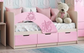 Кровать Юниор-3 ((мульт) розовый металл/дуб беленый) в Марьяновке - maryanovka.katalogmebeli.com | фото