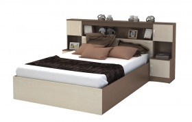 Кровать с прикроватным блоком КР 552 Спальня Basya (шимо темный/шимо светлый) в Марьяновке - maryanovka.katalogmebeli.com | фото