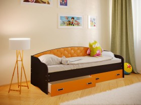 Кровать Софа-7 с мягкой спинкой (800х1900) Венге/Оранжевый в Марьяновке - maryanovka.katalogmebeli.com | фото