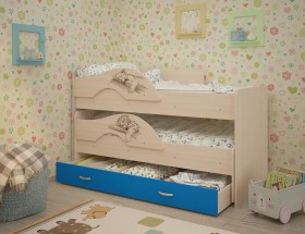 Кровать выкатная Радуга-Сафари детская 1600 Млечный дуб/Голубой в Марьяновке - maryanovka.katalogmebeli.com | фото 1