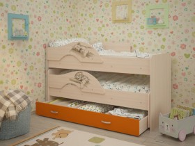Кровать выкатная Радуга-Сафари детская 1600 Млечный дуб/Оранжевый в Марьяновке - maryanovka.katalogmebeli.com | фото
