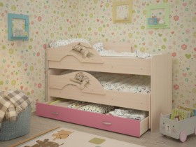 Кровать выкатная Радуга-Сафари детская 1600 Млечный дуб/Розовый в Марьяновке - maryanovka.katalogmebeli.com | фото