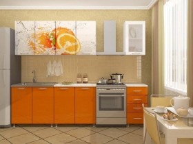 Кухонный гарнитур 1,6м Апельсин (Белый/Оранжевый металлик/Фотопечать апельсин) в Марьяновке - maryanovka.katalogmebeli.com | фото 1