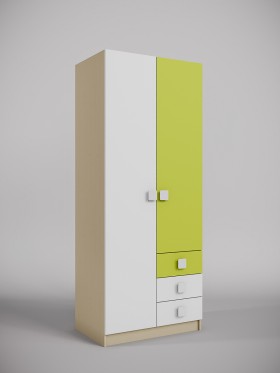 Шкаф 2-х створчатый с ящиками Эппл (Зеленый/Белый/корпус Клен) в Марьяновке - maryanovka.katalogmebeli.com | фото
