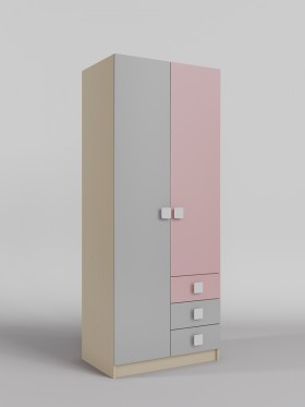 Шкаф 2-х створчатый с ящиками Грэйси (Розовый/Серый/корпус Клен) в Марьяновке - maryanovka.katalogmebeli.com | фото