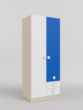Шкаф 2-х створчатый с ящиками Скай (Синий/Белый/корпус Клен) в Марьяновке - maryanovka.katalogmebeli.com | фото