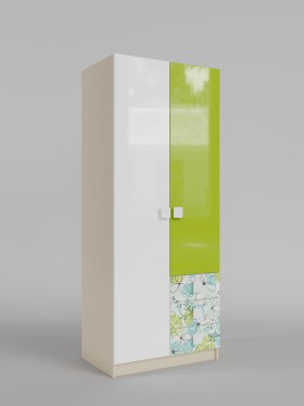 Шкаф 2-х створчатый с ящиками Твит (Белый/Зеленый/корпус Клен) в Марьяновке - maryanovka.katalogmebeli.com | фото