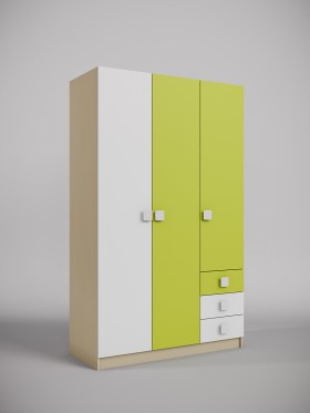 Шкаф 3-х створчатый с ящиками Эппл (Зеленый/Белый/корпус Клен) в Марьяновке - maryanovka.katalogmebeli.com | фото