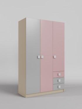 Шкаф 3-х створчатый с ящиками Грэйси (Розовый/Серый/корпус Клен) в Марьяновке - maryanovka.katalogmebeli.com | фото