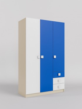 Шкаф 3-х створчатый с ящиками Скай (Синий/Белый/корпус Клен) в Марьяновке - maryanovka.katalogmebeli.com | фото 1