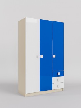 Шкаф 3-х створчатый с ящиками Скай люкс (Синий/Белый/корпус Клен) в Марьяновке - maryanovka.katalogmebeli.com | фото
