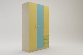 Шкаф 3-х створчатый с ящиками Смайли (Желтый/Голубой/Зеленый/корпус Клен) в Марьяновке - maryanovka.katalogmebeli.com | фото