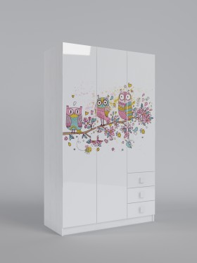 Шкаф 3-х створчатый с ящиками Совушки (Белый/корпус Выбеленное дерево) в Марьяновке - maryanovka.katalogmebeli.com | фото