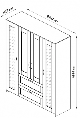 Шкаф четырехдверный Сириус с 2 зеркалами и 2 ящиками белый в Марьяновке - maryanovka.katalogmebeli.com | фото 2