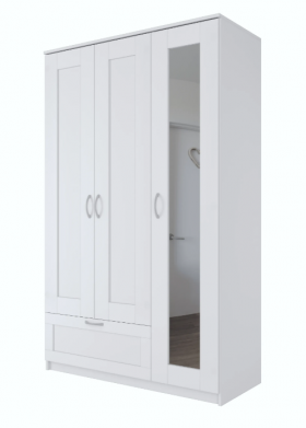 Шкаф трехдверный Сириус с зеркалом и 1 ящиком белый в Марьяновке - maryanovka.katalogmebeli.com | фото