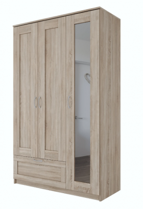Шкаф трехдверный Сириус с зеркалом и 1 ящиком дуб сонома в Марьяновке - maryanovka.katalogmebeli.com | фото