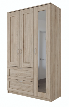 Шкаф трехдверный Сириус с зеркалом и 2 ящиками дуб сонома в Марьяновке - maryanovka.katalogmebeli.com | фото